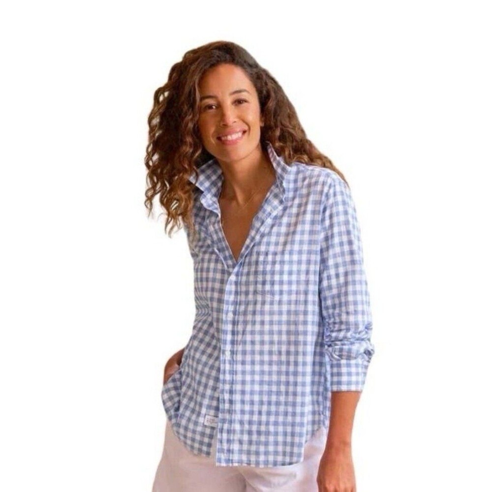 Frank & Eileen Eileen Cotton Blue White Gingham Check Button Up Shirt XL EUC